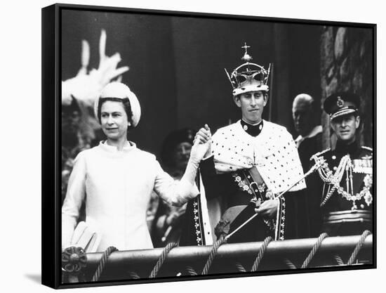 Investiture of Prince Charles at Caernarvon Castle with Queen Elizabeth and Prince Philip, 1969-null-Framed Stretched Canvas