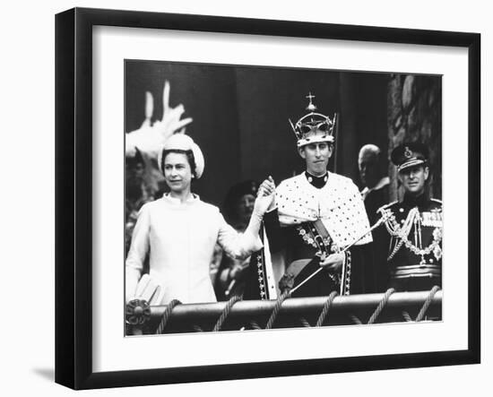 Investiture of Prince Charles at Caernarvon Castle with Queen Elizabeth and Prince Philip, 1969-null-Framed Photographic Print