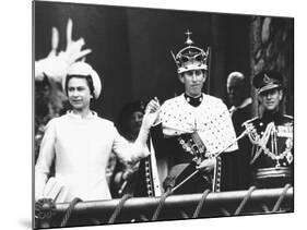 Investiture of Prince Charles at Caernarvon Castle with Queen Elizabeth and Prince Philip, 1969-null-Mounted Photographic Print