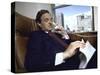 Investment Banker George Soros Working on Phone in Office-null-Stretched Canvas