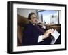 Investment Banker George Soros Working on Phone in Office-null-Framed Photographic Print