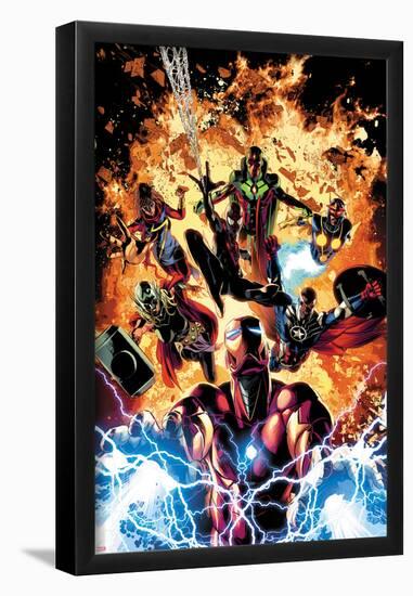 Invincible Iron Man No. 11 Cover Art Featuring: Ms. Marvel, Vision, Nova, Falcon Cap and More-Mike Deodato-Framed Poster