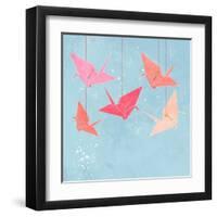 Invitation or Greeting Card Template with Origami Birds. Vector Illustration.-Maria Sem-Framed Art Print