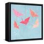 Invitation or Greeting Card Template with Origami Birds. Vector Illustration.-Maria Sem-Framed Stretched Canvas