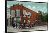 Iola, Kansas - City Hall Exterior with Fire Engine View-Lantern Press-Framed Stretched Canvas