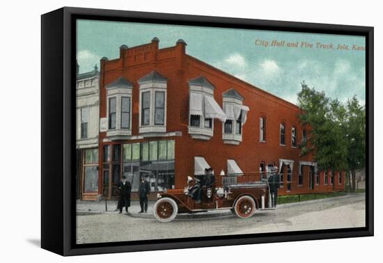 Iola, Kansas - City Hall Exterior with Fire Engine View-Lantern Press-Framed Stretched Canvas