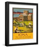 Iona - See this Scotland by MacBraynes Steamers - Celtic Cross at Iona Abbey-Tom Gilfillan-Framed Art Print