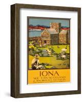 Iona - See this Scotland by MacBraynes Steamers - Celtic Cross at Iona Abbey-Tom Gilfillan-Framed Art Print