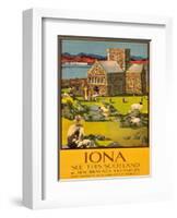 Iona - See this Scotland by MacBraynes Steamers - Celtic Cross at Iona Abbey-Tom Gilfillan-Framed Art Print