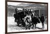 Ione, Washington - Cow Team Pulling Men in a Wagon-Lantern Press-Framed Art Print