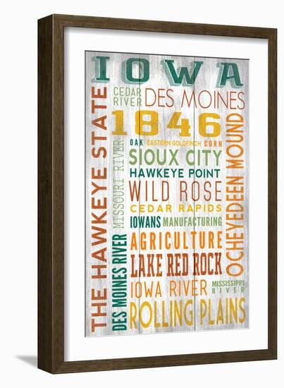 Iowa - Barnwood Typography-Lantern Press-Framed Art Print