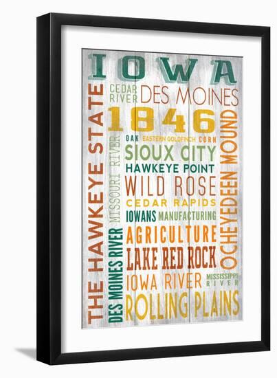 Iowa - Barnwood Typography-Lantern Press-Framed Art Print
