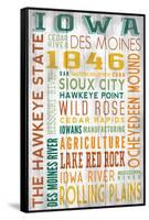 Iowa - Barnwood Typography-Lantern Press-Framed Stretched Canvas