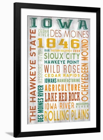 Iowa - Barnwood Typography-Lantern Press-Framed Art Print