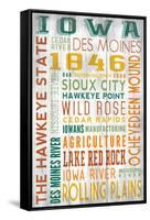 Iowa - Barnwood Typography-Lantern Press-Framed Stretched Canvas