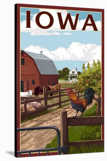 Iowa - Barnyard Scene-Lantern Press-Stretched Canvas