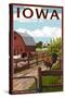 Iowa - Barnyard Scene-Lantern Press-Stretched Canvas