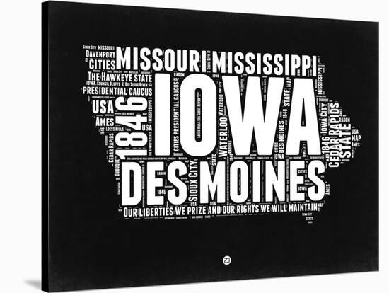 Iowa Black and White Map-NaxArt-Stretched Canvas