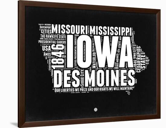 Iowa Black and White Map-NaxArt-Framed Art Print