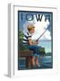 Iowa - Boy Fishing-Lantern Press-Framed Art Print