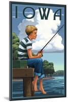 Iowa - Boy Fishing-Lantern Press-Mounted Art Print
