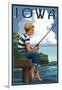 Iowa - Boy Fishing-Lantern Press-Framed Art Print