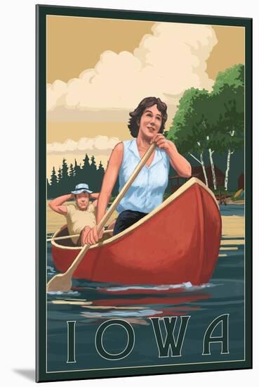 Iowa - Canoers on Lake-Lantern Press-Mounted Art Print