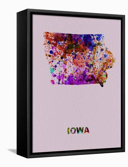 Iowa Color Splatter Map-NaxArt-Framed Stretched Canvas