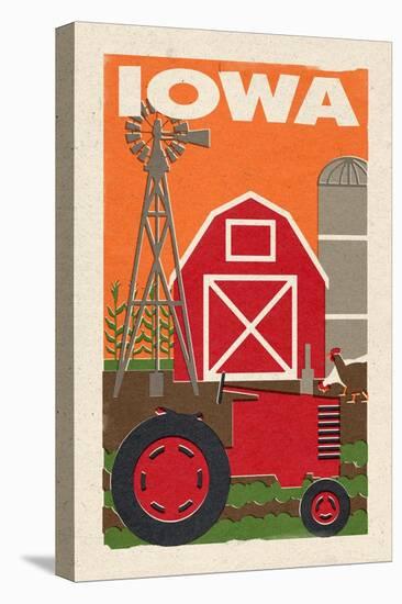 Iowa - Country - Woodblock-Lantern Press-Stretched Canvas
