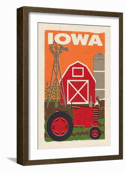 Iowa - Country - Woodblock-Lantern Press-Framed Art Print