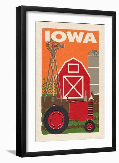 Iowa - Country - Woodblock-Lantern Press-Framed Art Print