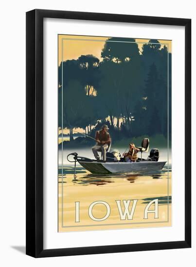 Iowa - Fishermen in Boat-Lantern Press-Framed Art Print