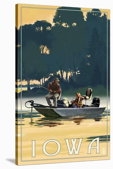 Iowa - Fishermen in Boat-Lantern Press-Stretched Canvas