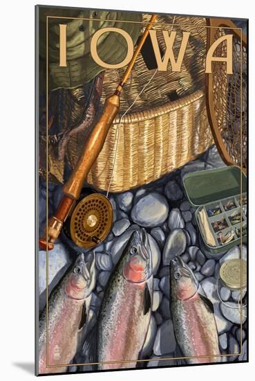 Iowa - Fishing Still Life-Lantern Press-Mounted Art Print