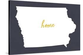 Iowa - Home State- White on Gray-Lantern Press-Stretched Canvas