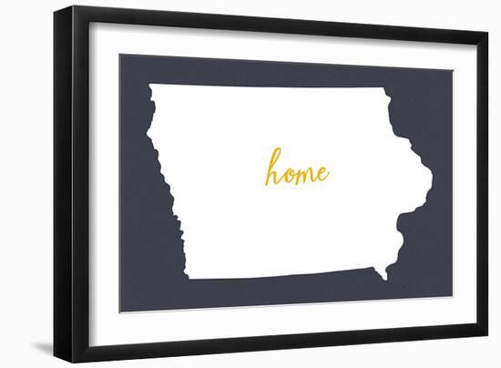 Iowa - Home State- White on Gray-Lantern Press-Framed Art Print