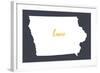 Iowa - Home State- White on Gray-Lantern Press-Framed Art Print