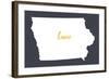 Iowa - Home State- White on Gray-Lantern Press-Framed Art Print