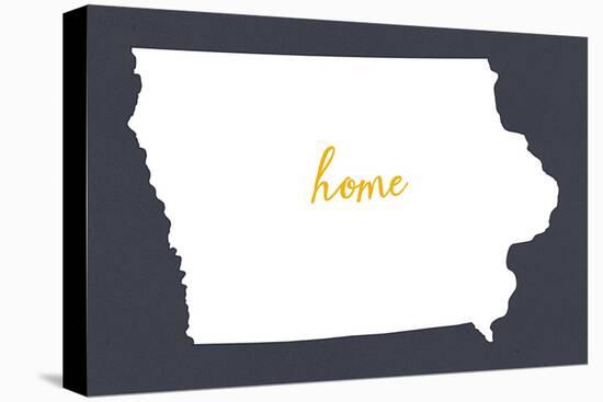 Iowa - Home State- White on Gray-Lantern Press-Stretched Canvas