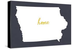 Iowa - Home State- White on Gray-Lantern Press-Stretched Canvas