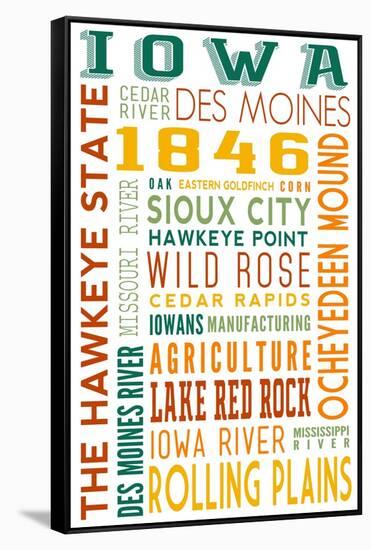 Iowa - Typography-Lantern Press-Framed Stretched Canvas