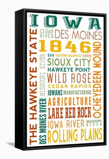 Iowa - Typography-Lantern Press-Framed Stretched Canvas