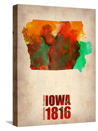 Iowa Watercolor Map-NaxArt-Stretched Canvas