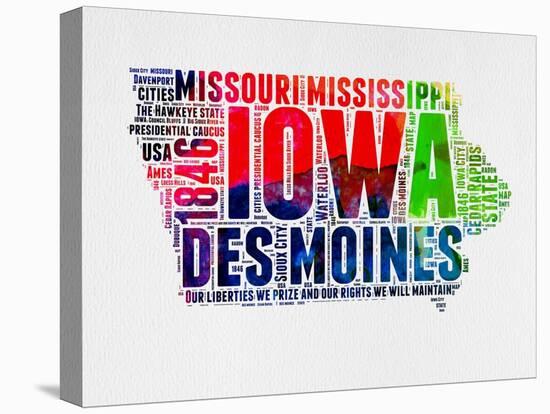 Iowa Watercolor Word Cloud-NaxArt-Stretched Canvas