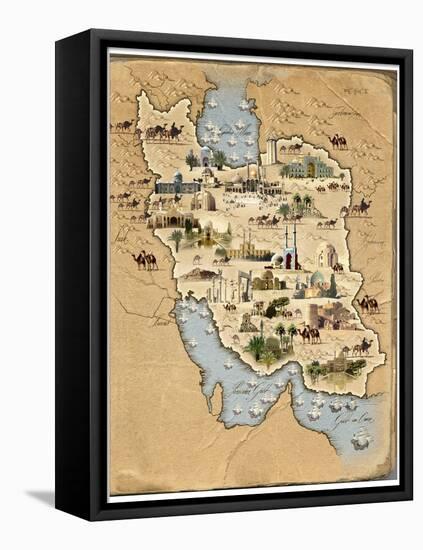 Iran, Pictorial Map-SMETEK-Framed Stretched Canvas