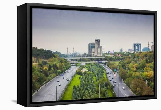 Iran, Tehran, City Skyline From The Pole E Tabiat Nature Bridge-Walter Bibikow-Framed Stretched Canvas