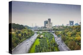 Iran, Tehran, City Skyline From The Pole E Tabiat Nature Bridge-Walter Bibikow-Stretched Canvas