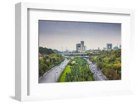 Iran, Tehran, City Skyline From The Pole E Tabiat Nature Bridge-Walter Bibikow-Framed Photographic Print