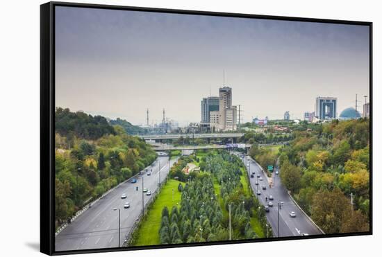 Iran, Tehran, City Skyline From The Pole E Tabiat Nature Bridge-Walter Bibikow-Framed Stretched Canvas