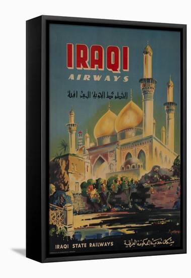 Iraqi Airways Travel Poster, Middle Eastern Mosque-null-Framed Stretched Canvas